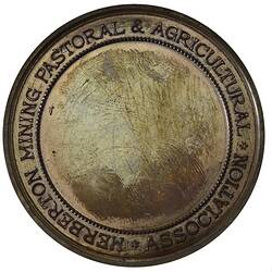Medal - Herberton Mining Pastoral and Agricultural Association Prize, c. 1890 AD