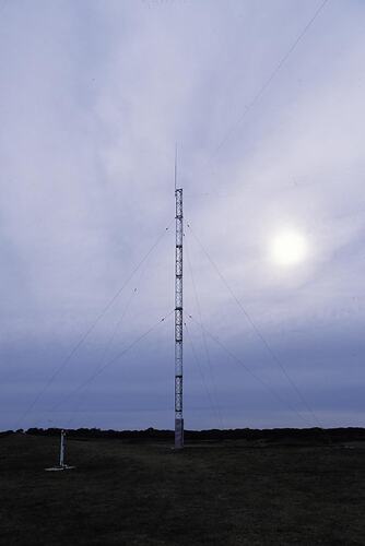 MM 028500 Mast supporting several antennae, and carrying emergency VHF antenna. Melbourne Coastal Radio Station, Cape Schanck
