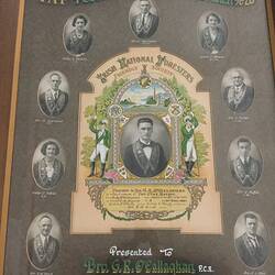 Photographic portraits in decorative mount, labelled and framed.