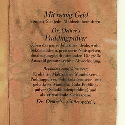 Printed page. Paper is discoloured and text in German in black ink.