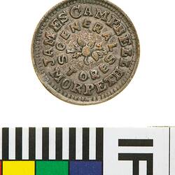 Token - Threepence, James Campbell, General Stores, Morpeth, New South Wales, Australia, 1853-1860