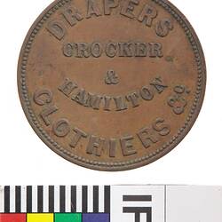 Token - 1 Penny, Crocker & Hamilton, Drapers & Clothiers, Adelaide, South Australia, Australia, circa 1855