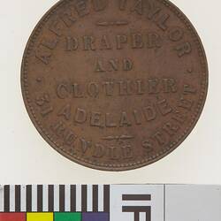 Token - 1 Penny, Alfred Taylor, Draper & Clothier, Adelaide, South Australia, Australia, circa 1858