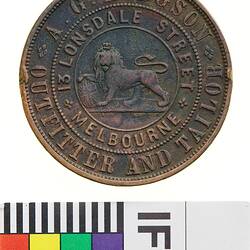 Token - 1 Penny, A.G. Hodgson, Outfitter & Tailor, Melbourne, Victoria, Australia, 1860