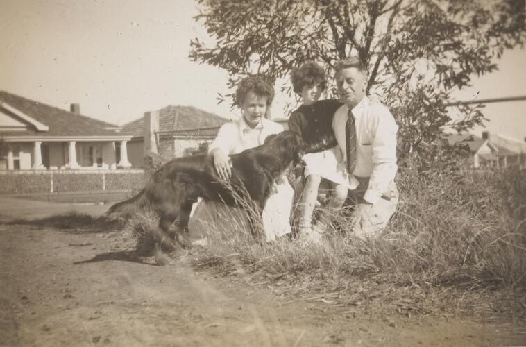 Digital Photograph - Man & Two Girls with Dog, Playground, Footscray West, 1952
