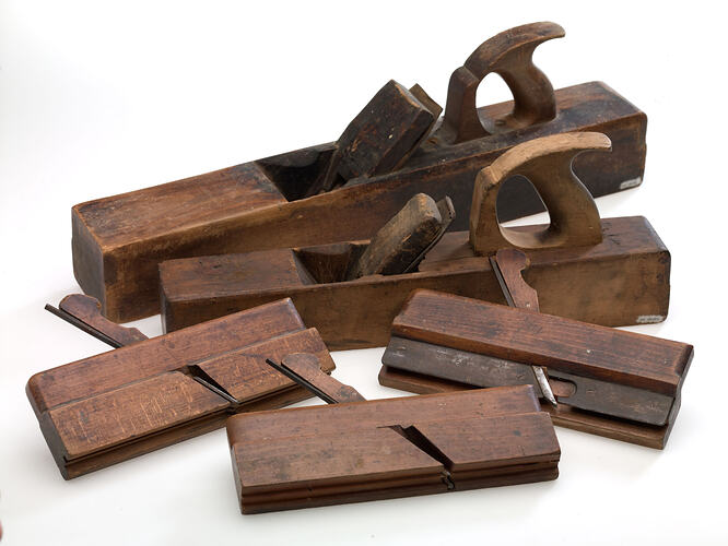 Collection of wooden tools.
