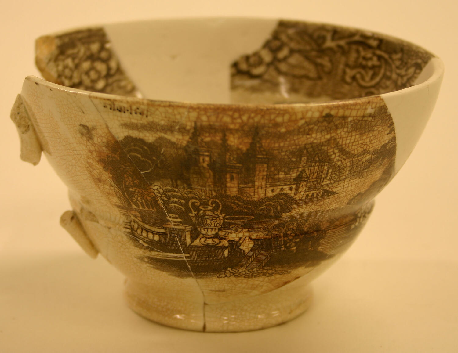 Tea Cup Whiteware, Brown Transferprinted, Classical Scene, England