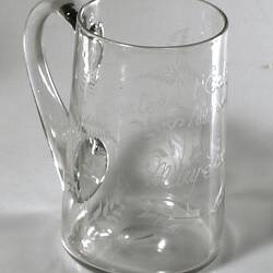 Mug - Glass, Engraved, Centennial International Exhibition, Melbourne, 1888-1889