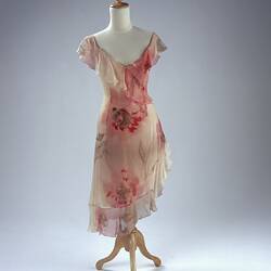 Pale chiffon dress with hand painted floral design.