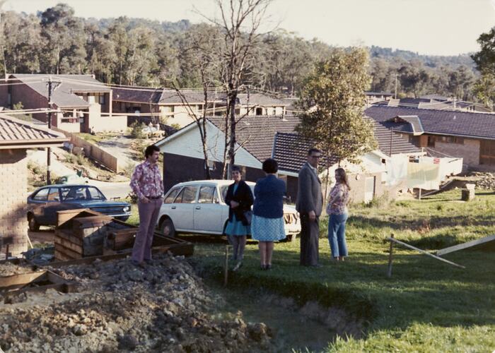 Extended Family Inspecting Building Site for First Home, Ringwood, 1974
