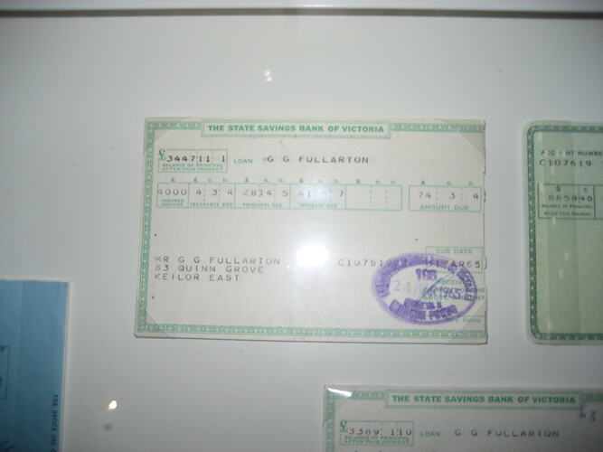 Receipt - Mortgage Loan Payment, State Savings Bank of Victoria, Mr Graeme Fullarton, March 1965