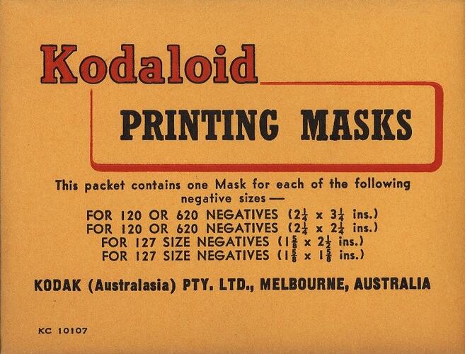 Printing Masks - Kodak, 'Kodaloid', Assorted Sizes, Melbourne