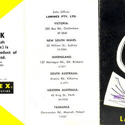 Trade Literature - Laminex Pty Ltd, Building Fittings, 1950, Front Cover & Back Pages