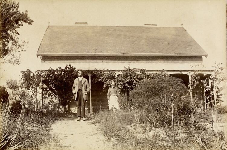 Digital Photograph - Charles & Ellen Partington Outside 'Willis Vale' Homestead, Greensborough, circa 1885