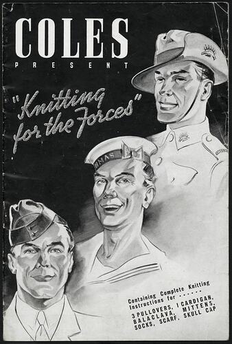 Black and white booklet. Cover features cheerful military personnel.