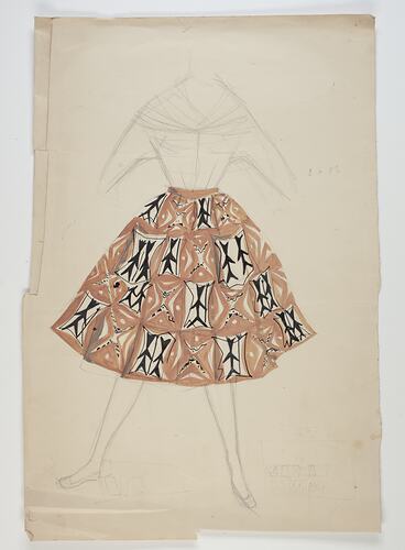 Artwork - Design for Textiles, Skirt, Brown, Black & White, late 1940s-early 1950s