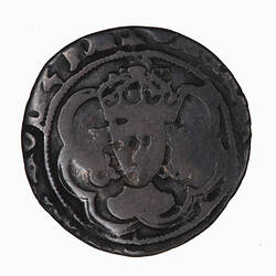 Coin, round, crowned bust of King facing; text around.