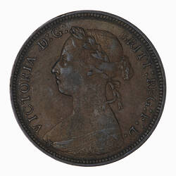 Coin - Halfpenny, Queen Victoria, Great Britain, 1885 (Obverse)
