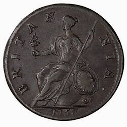 Coin - Halfpenny, George II, Great Britain, 1753 (Reverse)