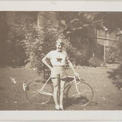 Digital Photograph - Harry Clarke with Bicycle, Factory, Kodak Australasia Pty Ltd, Abbotsford, Victoria, early 1940s