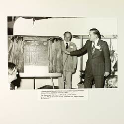 Photograph - Unveiling of the Plaque Commemorating the State Parliament Occupation of the Western Annexe, Exhibition Building, Melbourne, 9 May 1981