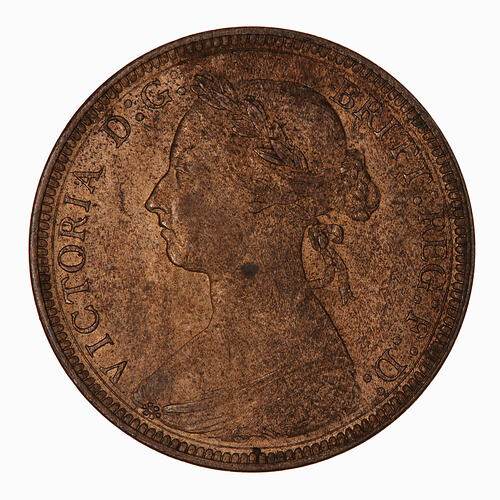 Coin - Halfpenny, Queen Victoria, Great Britain, 1888 (Obverse)