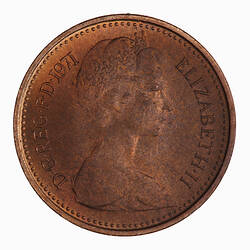 Coin - 1/2 New Penny, Elizabeth II, Great Britain, 1971 (Obverse)