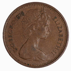 Coin - 1 New Penny, Elizabeth II, Great Britain, 1976 (Obverse)