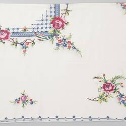 Table Cloth - White with Cross Stitch Embroidery, circa 1940s