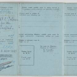 Booklet - Permis De Travail, Issued to Sandor Tokai, Belgium, 31 Aug 1961