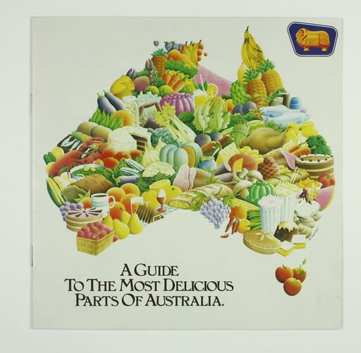 Booklet cover. Map of Australia with multicolour regions depicted as food.