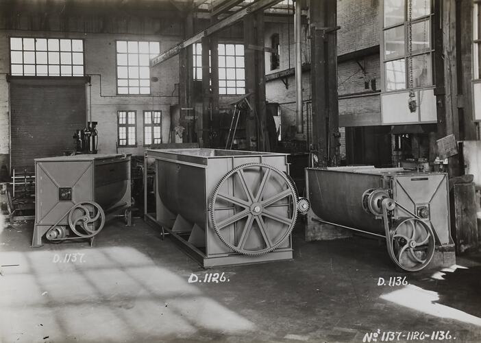 Photograph - Schumacher Mill Furnishing Works, Mixing Machines, Port Melbourne, Victoria, circa 1940s