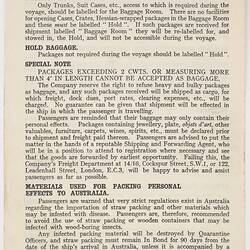 Leaflet - Instructions for Forwarding Passengers' Baggage, P&O Lines, 1956, back cover
