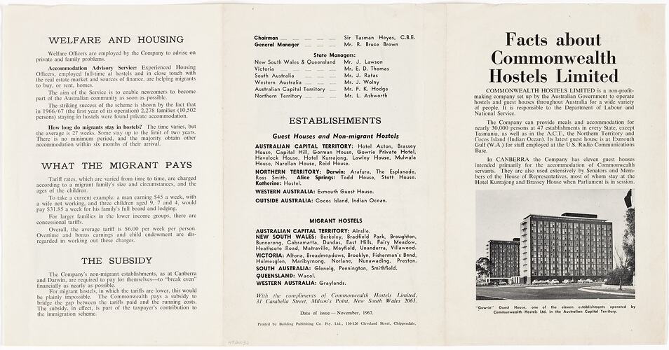 Booklet - 'Facts about Commonwealth Hostels Limited', Commonwealth Hostels Ltd, 1967