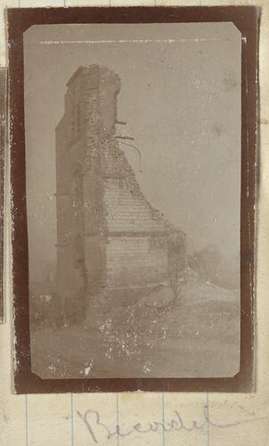 Ruined Church, Becordel, France, Sergeant John Lord, World War I, 1916