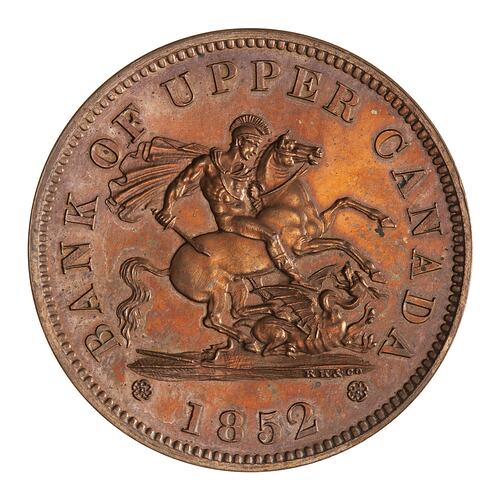 Proof Token - 1 Penny, Bank of Upper Canada, Upper Canada, Canada, 1852