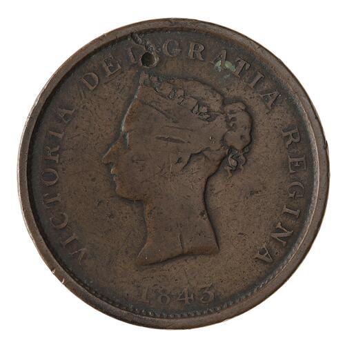 Coin - 1 Penny, New Brunswick, Canada, 1843