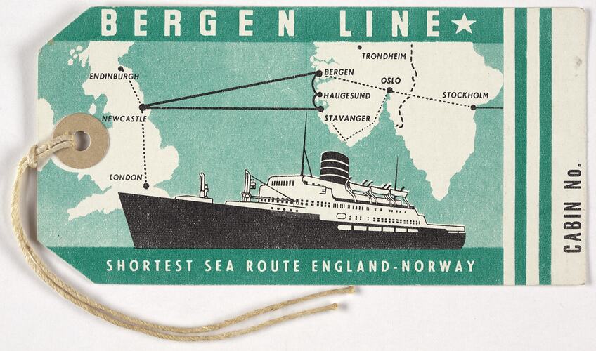 Baggage Label - Bergen Line, Issued to Donald Dott, 1954-1956
