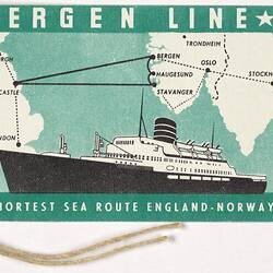Baggage Label - Bergen Line, Issued to Donald Dott, 1954-1956
