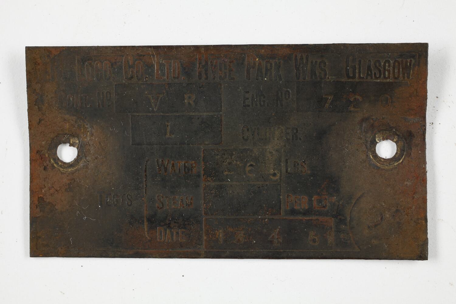 Test Plate - North British Locomotive Co., Hyde Park, Glasgow, Scotland ...