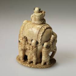 Okimono - Ivory, Elephant & Musicians, Japan, Late Edo Period, Aug 1865