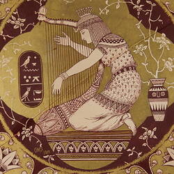 Plate - Ceramic, Egyptian Style Harpist, Red Glazed With Gilt, Signed 'GMS', 1888