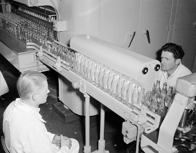 Negative - Coca-Cola, Workers on Production Line at Factory, Victoria, Aug 1954