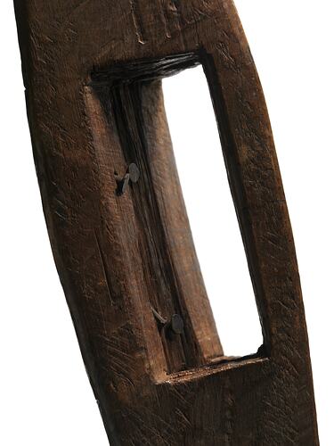 Detail of wooden shield handle.
