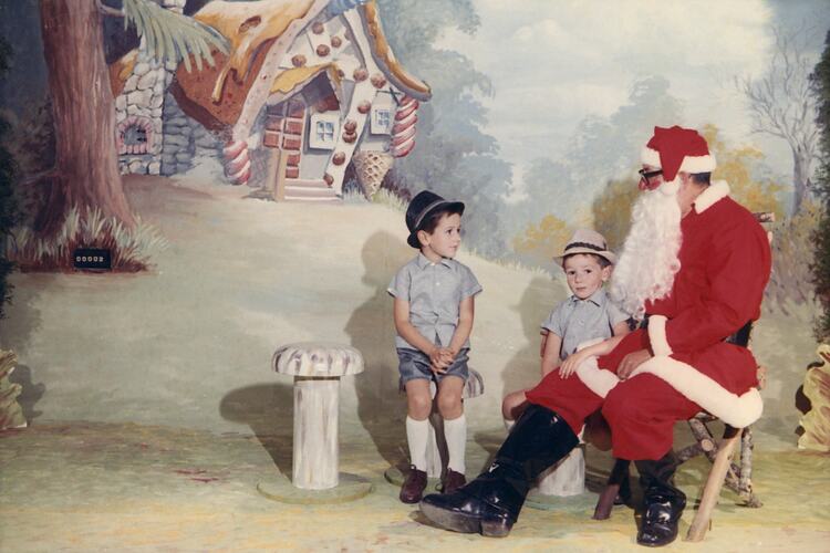 Kodak Australasia Pty Ltd, Staff Christmas Party, James & Richard Kilpatrick with Santa, Coburg, Dec 1967