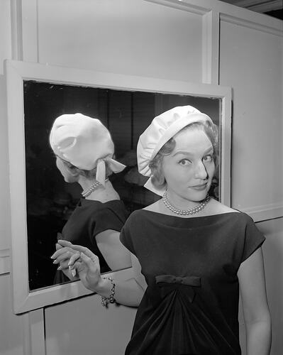 Woman Modelling a Hat, Melbourne, Victoria, Jul 1958