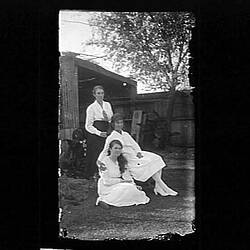 Glass Negative - Jean and Edythe Ellison Havie in Garden with Seated Woman, Melbourne, circa 1918-1922