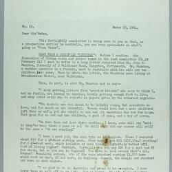 Newsletter - 'Australian Migration Newsletter', 10 Mar 1961