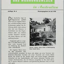 Booklet - 'Wissenswertes uber Das Wohnungswesen in Australien', Commonwealth of Australia, Jul 1958