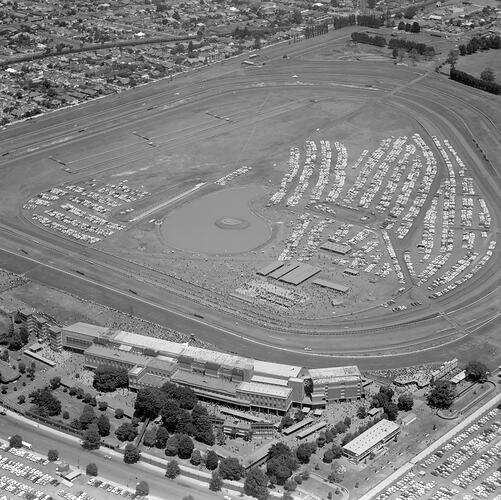 Negative - Aerial View of Caulfield Racecourse & Surrounding Suburb, Victoria, 20 Dec 1969